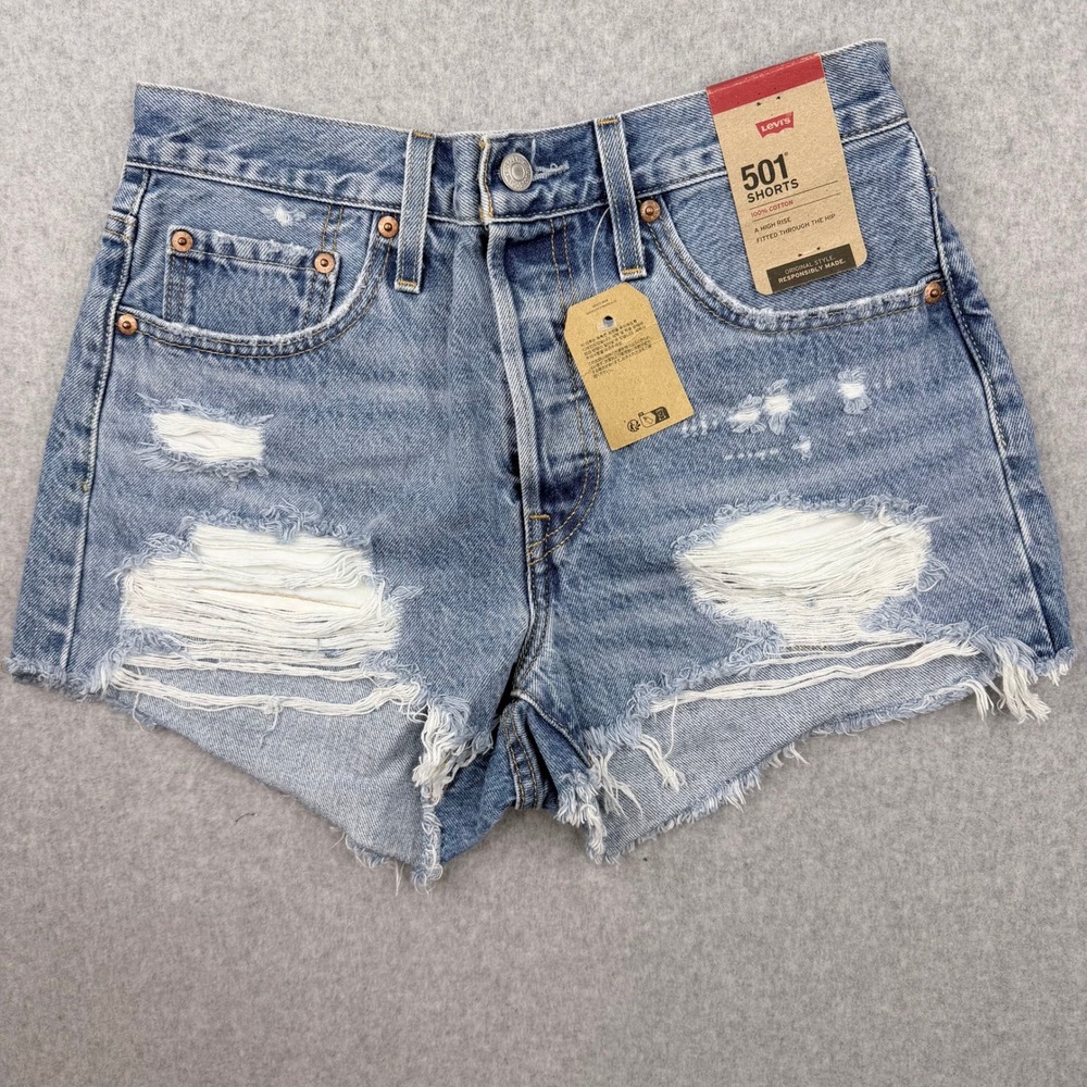 Levis 501 Original High Rise Distressed Denim Shorts NWT Light Wash W27 56327